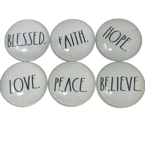 Rae Dunn Glass-Dome Magnet Set BLESSED FAITH HOPE LOVE PEACE BELIEVE New Gift - Picture 4 of 7